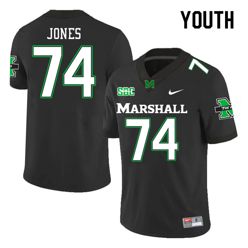 Youth #74 Jeremy Jones Marshall Thundering Herd SBC Conference College Football Jerseys Stitched-Bla